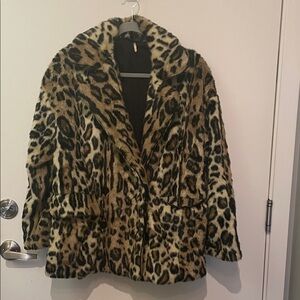Free People Leopard Print Teddy Car Coat